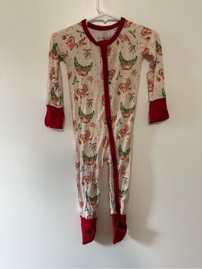 The Sleepy Sloth Holiday Sloth Footed One-Piece with Red Trim